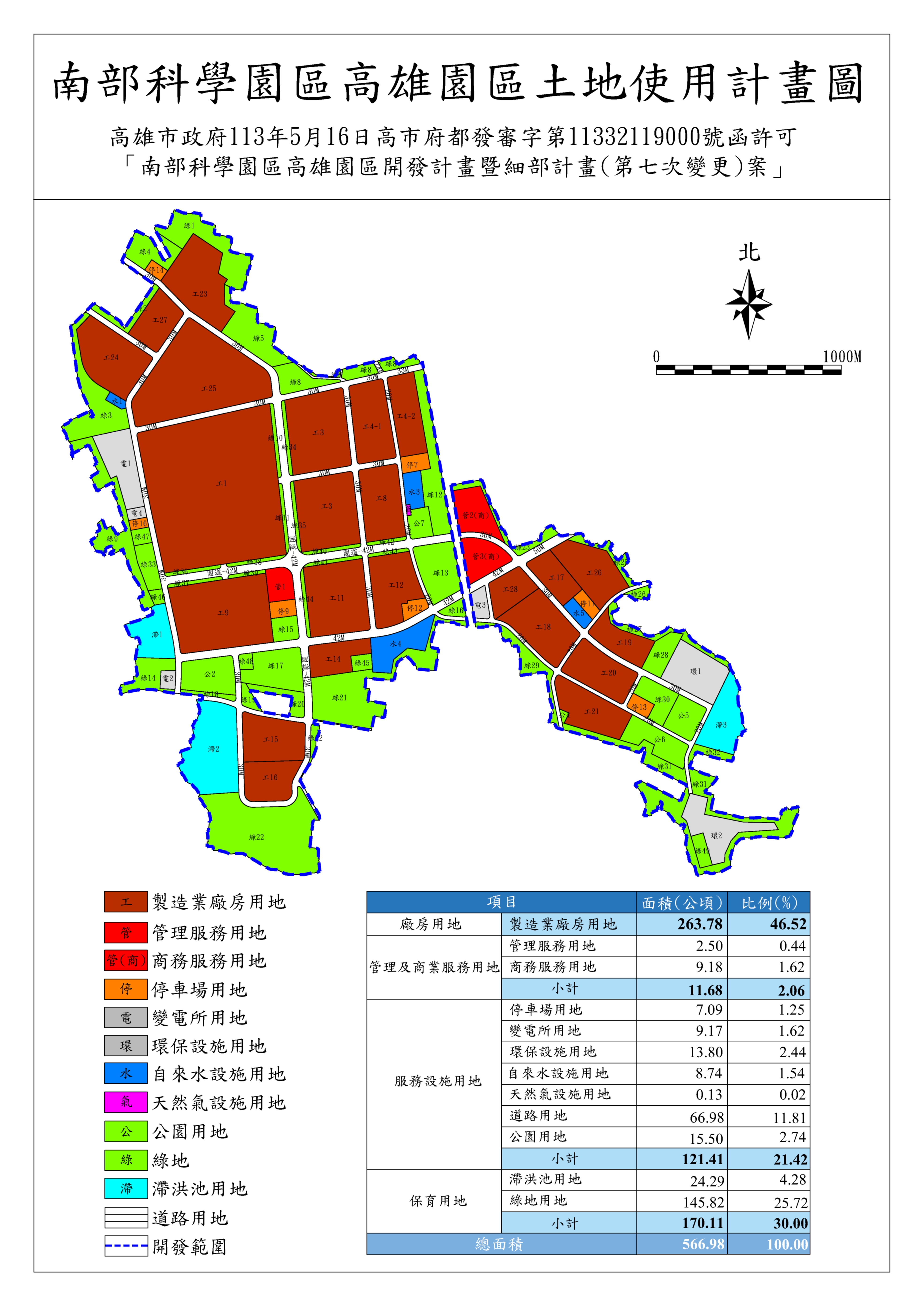 高雄園區細部計畫示意圖，用以表示高雄園區土地都市計畫之土地使用分區規劃情形。另開視窗下載高雄園區土地使用計畫示意圖pdf檔